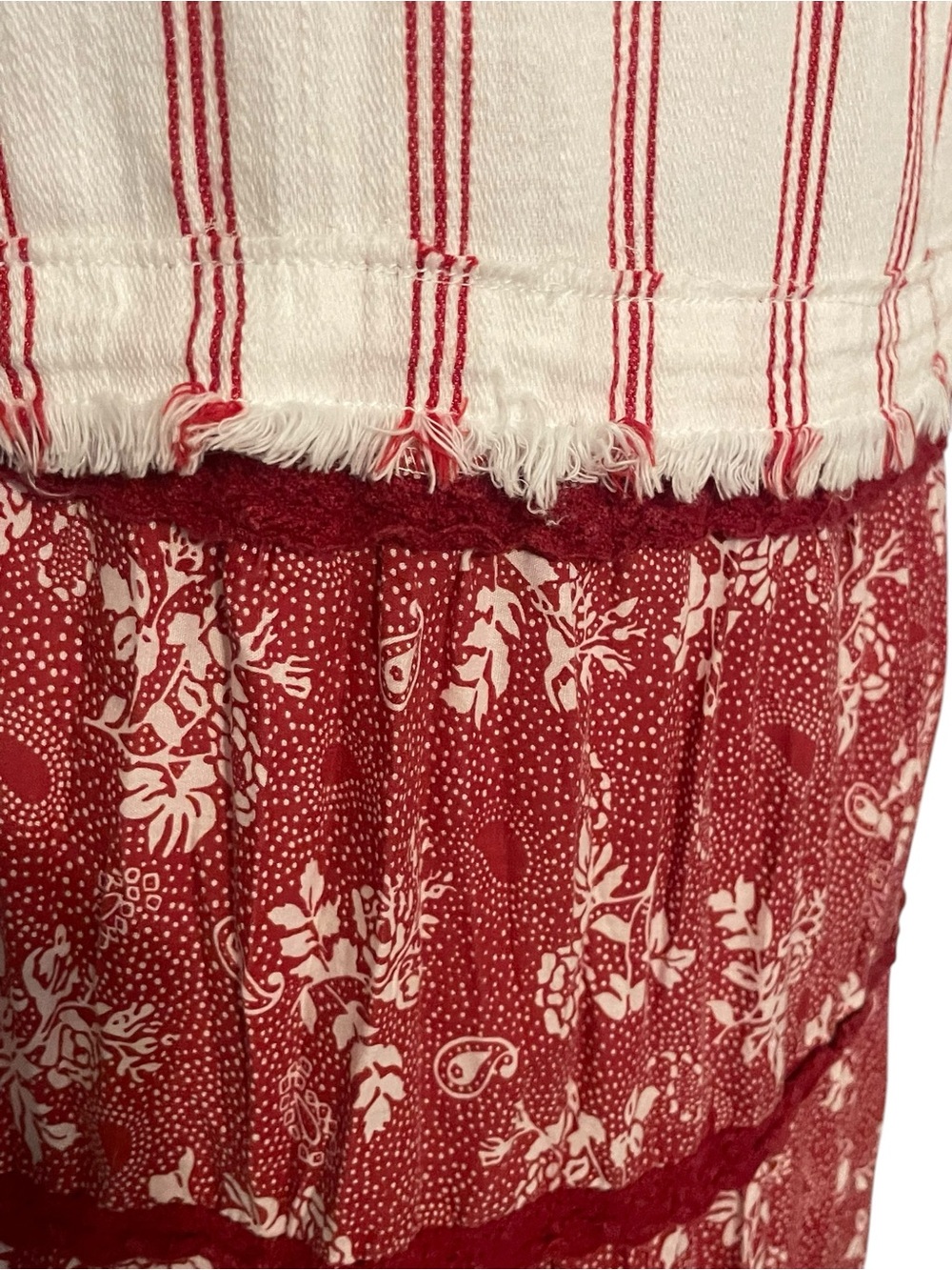 Laugh Bespoke Vintage Upcycled Boho Tiered Red White Maxi Dress Womens XXL - Picture 10 of 15